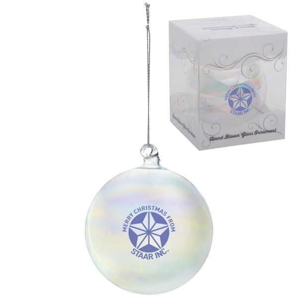 3 1/8" hand-blown glass ornament with a silver hanging string, presentation... from ASI 62190 Illini