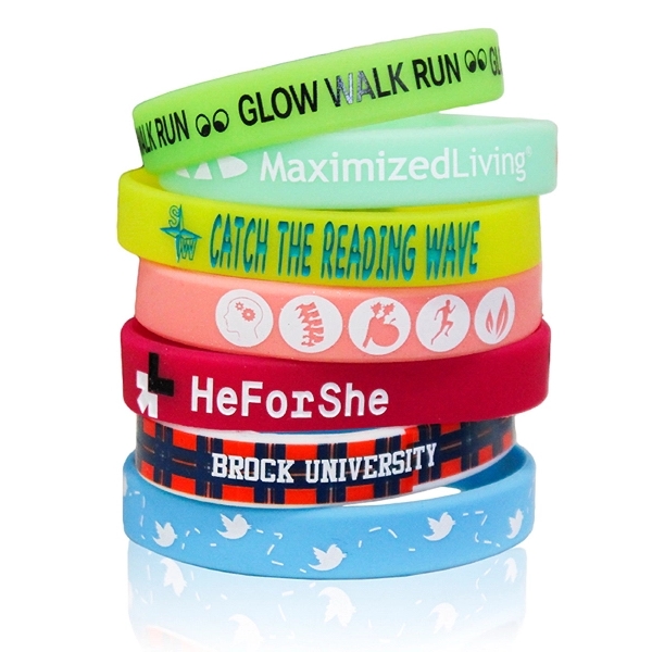 Pantone matched silicone bracelet with various colors and unlimited design options.... from ASI 45657 Pop! Promos