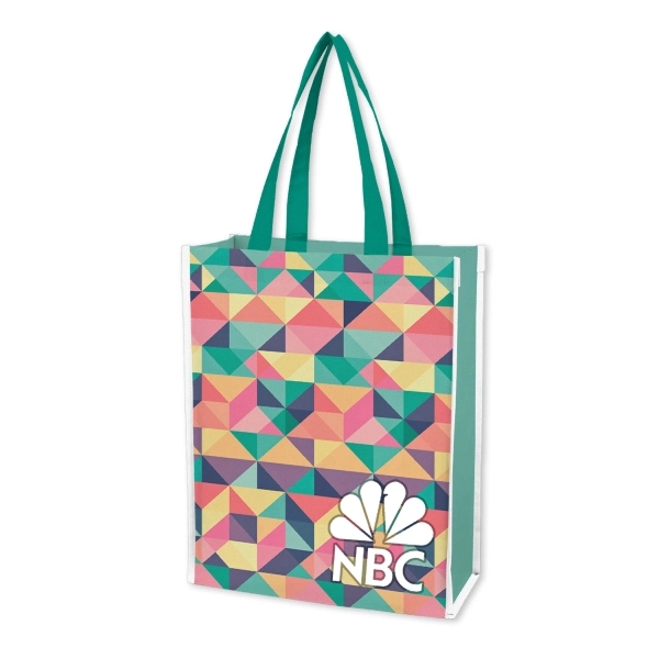 100 GSM polypropylene laminated grocery tote measuring 13.75" x 15.75" x... from ASI 45657 Pop! Promos