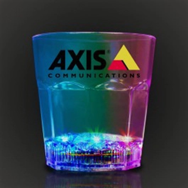 8 oz. clear plastic rocks glass with built-in, flashing multi-colored LED... from ASI 42016 Brighter Promotions Inc
