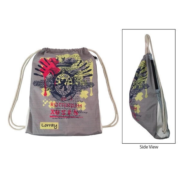 Sublimation cotton drawstring backpack with full color decoration and a side... from ASI 34800 Alstar Creations / Alstar Line