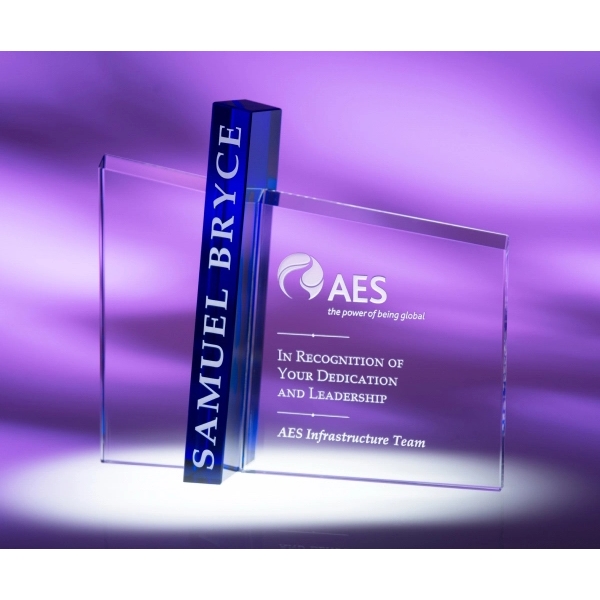 Acumen award made of heavy optic crystal with a blue accent... from ASI 62985 J. Charles