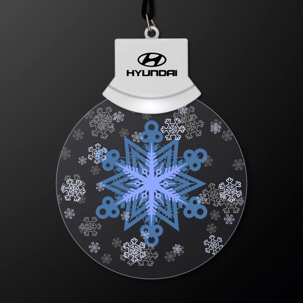 Blank or imprinted. Light Up Snowflake Animation Acrylic Necklace, 31" Lanyard.... from ASI 34194 ALightPromos / Alight Promotional Products
