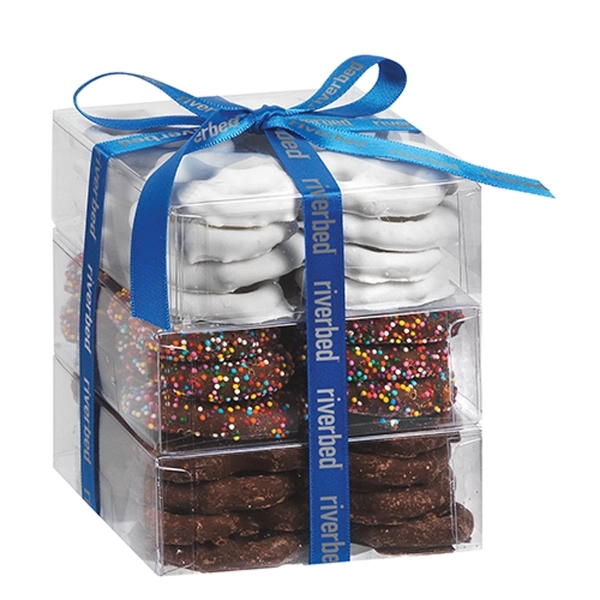 3 Way pretzel present featuring pretzels covered in chocolate, chocolate with... from ASI 71685 Midnite Snax®