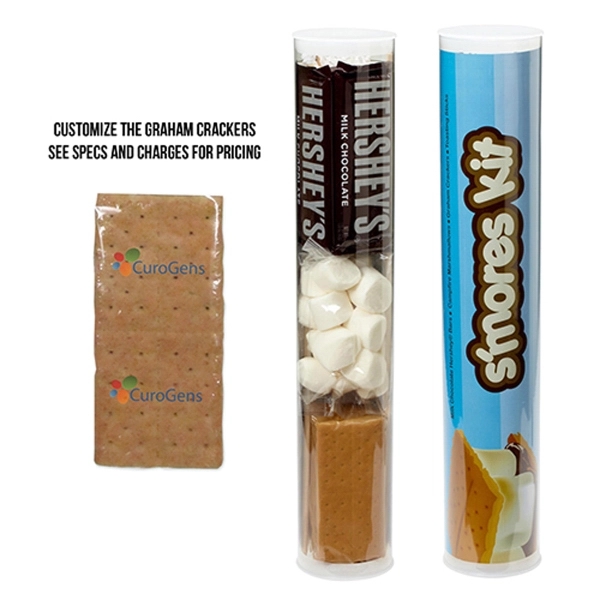 Large S'Mores tube/campfire kit with graham cracker sheets, marshmallows, Hershey's® chocolate... from ASI 71685 Midnite Snax®