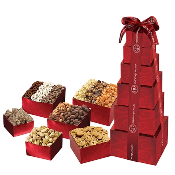 Stack of boxes filled with treats like toffee, nuts, cookies, chocolate... from ASI 71685 Midnite Snax®