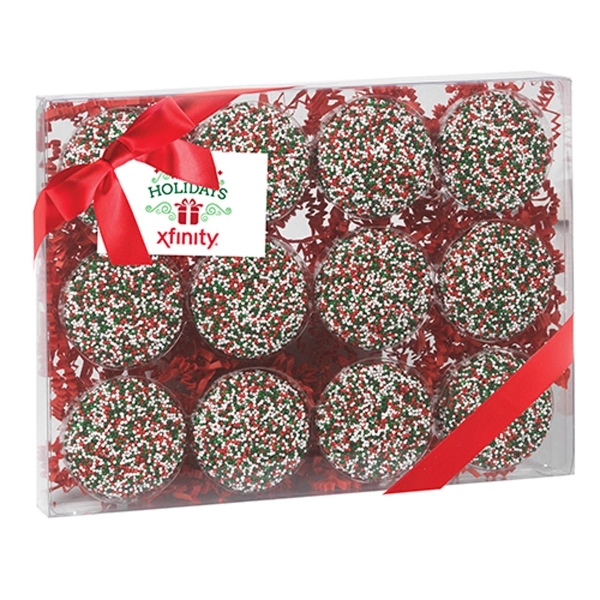 12 pack of chocolate covered Oreos® featuring red and green holiday... from ASI 71685 Midnite Snax®