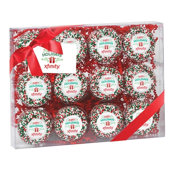 12 pack of chocolate covered Oreos® featuring holiday nonpareil sprinkles and... from ASI 71685 Midnite Snax®