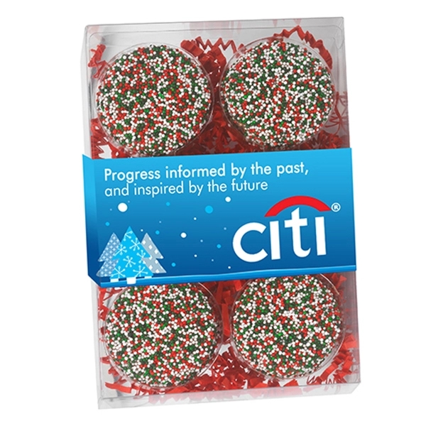 Six pack of chocolate covered Oreos® featuring holiday nonpareil sprinkles.... from ASI 71685 Midnite Snax®