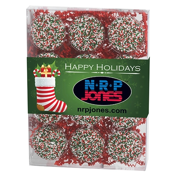 Twelve pack of chocolate covered Oreos® featuring holiday nonpareil sprinkles.... from ASI 71685 Midnite Snax®