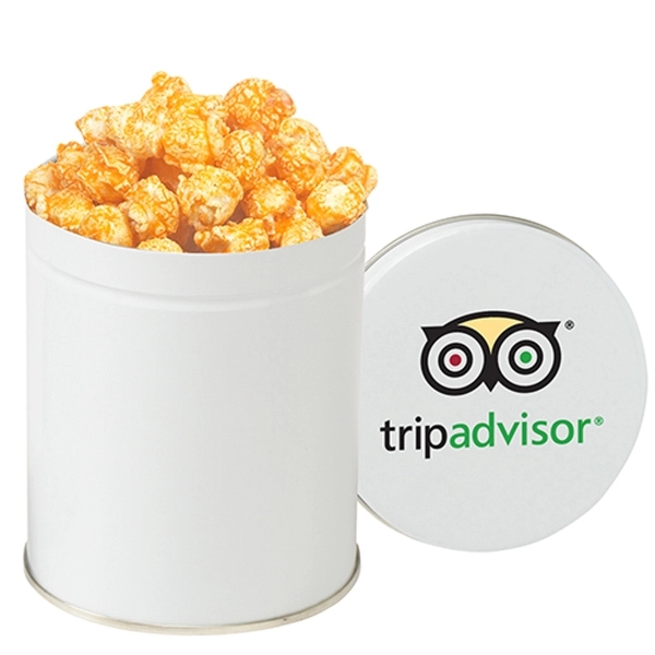 Tin filled with 2 oz. of gourmet cheddar flavored popcorn; includes... from ASI 71685 Midnite Snax®