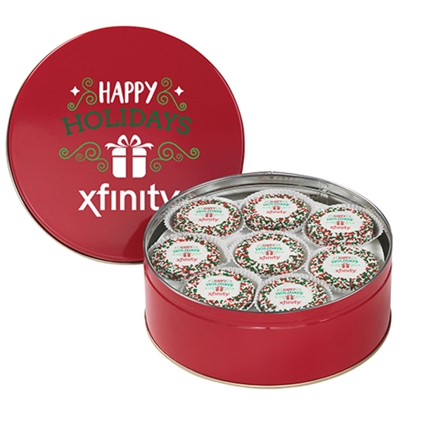 Colorful tin filled with 13 chocolate covered Oreo® cookies topped with... from ASI 71685 Midnite Snax®