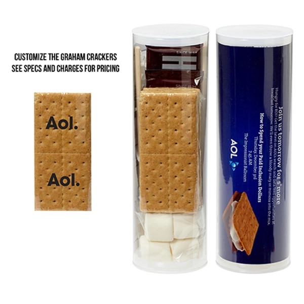 Small s'mores tube/campfire kit with graham cracker sheets, marshmallows, Hershey's® chocolate... from ASI 71685 Midnite Snax®