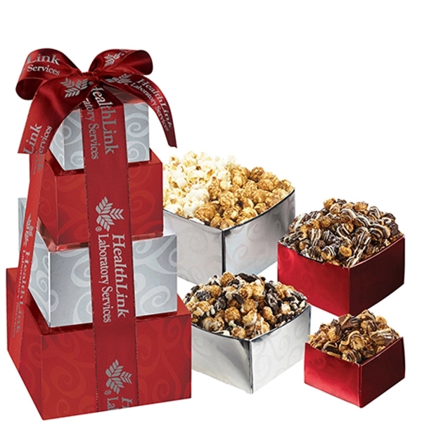 10.25"H tower filled with 5 of our best-selling gourmet popcorn flavors;... from ASI 71685 Midnite Snax®