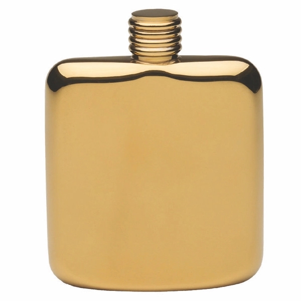 4 1/8" x 3 1/4" four-ounce gold-plated pocket flask with ridged... from ASI 55450 Franmara Inc
