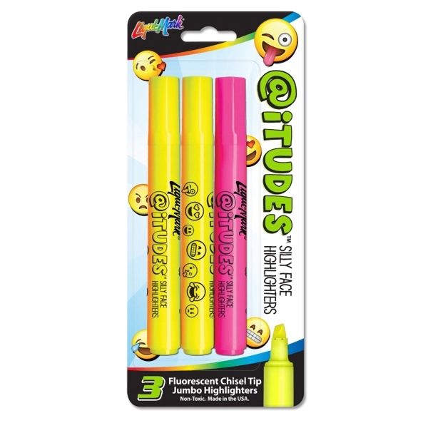 Three Pack of Emoji Silly Face Fluorescent Highlighters, Chisel Tip -... from ASI 67675 Liqui-Mark Corp