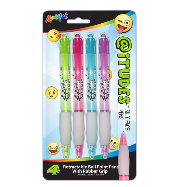 Four Pack of Emoji Silly Face Retractable Ball Point Pens With... from ASI 67675 Liqui-Mark Corp