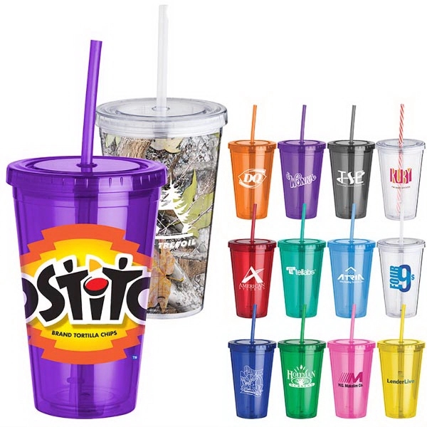 16 oz. acrylic plastic double-walled cup with matching color screw-top lid... from ASI 88060 Snugz/USA Inc / Sweda®