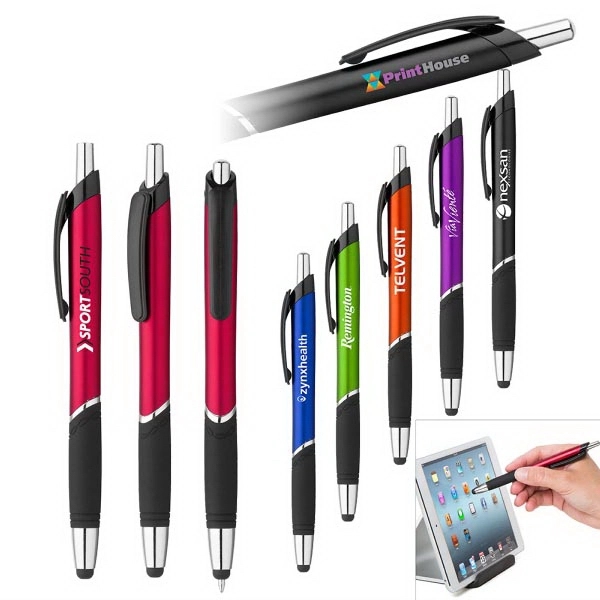 Click-action ballpoint pen with a stylus, blue ink, rubber grip, metallic... from ASI 88060 Snugz/USA Inc / Sweda®