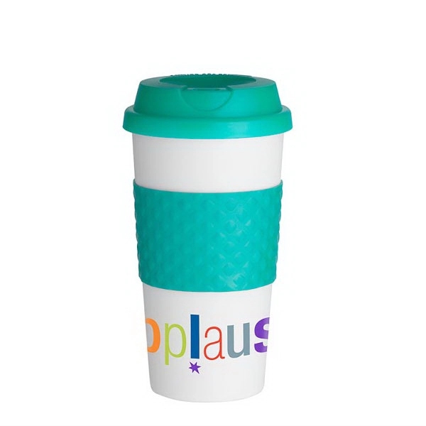 16 oz. BPA free white coffee cup with double-wall insulation, silicone... from ASI 88060 Snugz/USA Inc / Sweda®