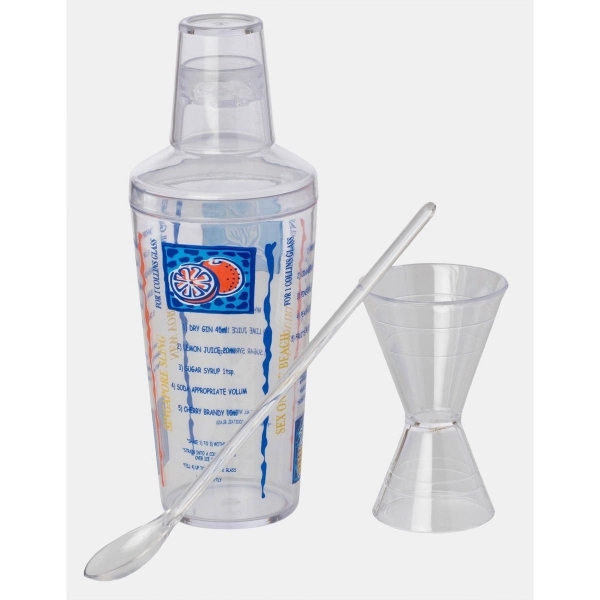 Customizable four-piece stainless steel bar set with cocktail shaker, acrylic spoon,... from ASI 55450 Franmara Inc