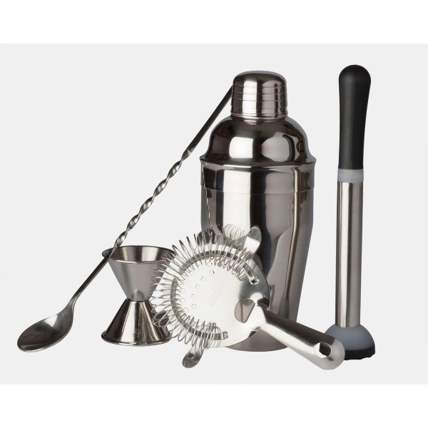 Customizable five-piece stainless steel bar set with shaker, cocktail strainer, muddler,... from ASI 55450 Franmara Inc