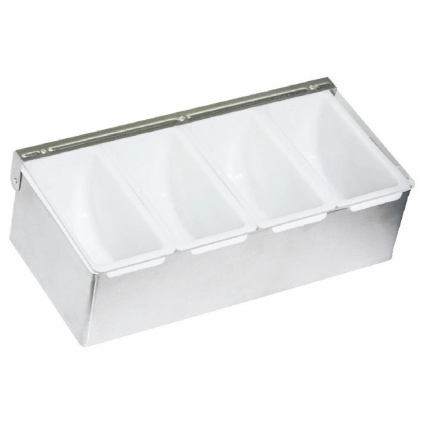 Customizable stainless steel and plastic barkeep's condiment holder with 4 compartments... from ASI 55450 Franmara Inc