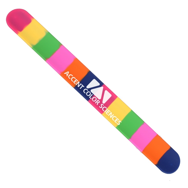 Rainbow Slap bracelet with silicone coating.... from ASI 52710 Lincoln Line
