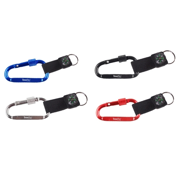 Carabiner with secured screw and compass, solid aluminum construction.... from ASI 74585 Nu Promo International / Nu Promo Line