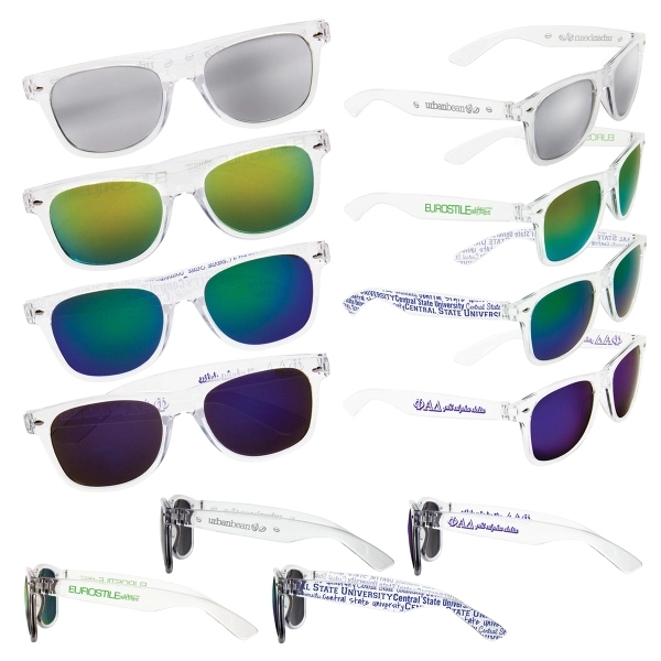 Shatter-resistant sunglasses with mirror lens and customization on both arms.... from ASI 62190 Illini