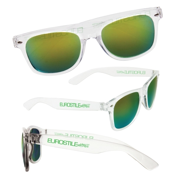 Shatter-resistant sunglasses with mirror lens and customization on both arms.... from ASI 62190 Illini