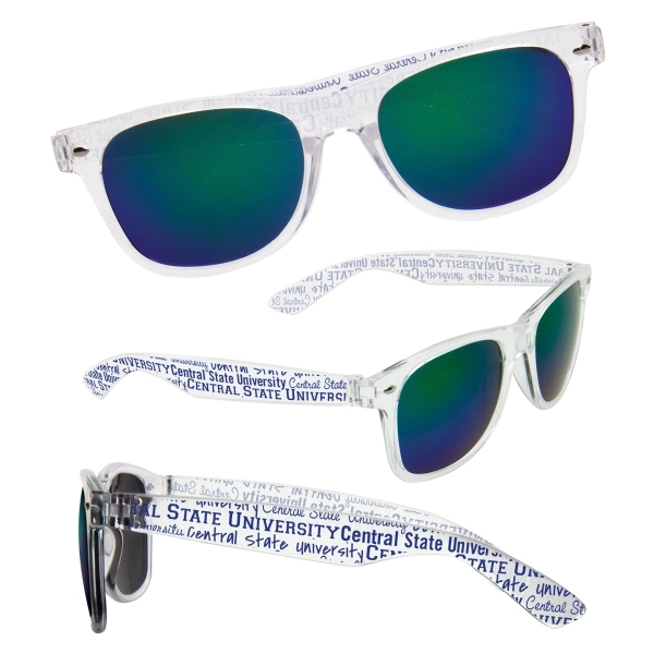 Shatter-resistant sunglasses with mirror lens and customization on both arms.... from ASI 62190 Illini
