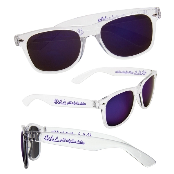 Shatter-resistant sunglasses with mirror lens and customization on both arms.... from ASI 62190 Illini