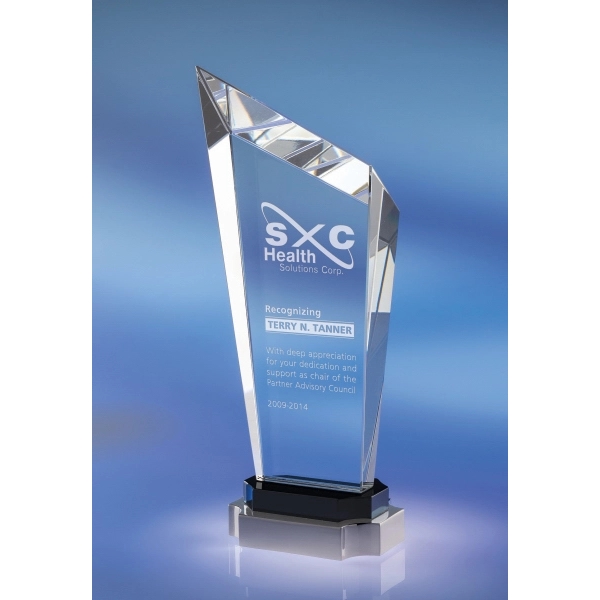 Steadfast award made of heavy optic crystal with a polished chrome... from ASI 62985 J. Charles