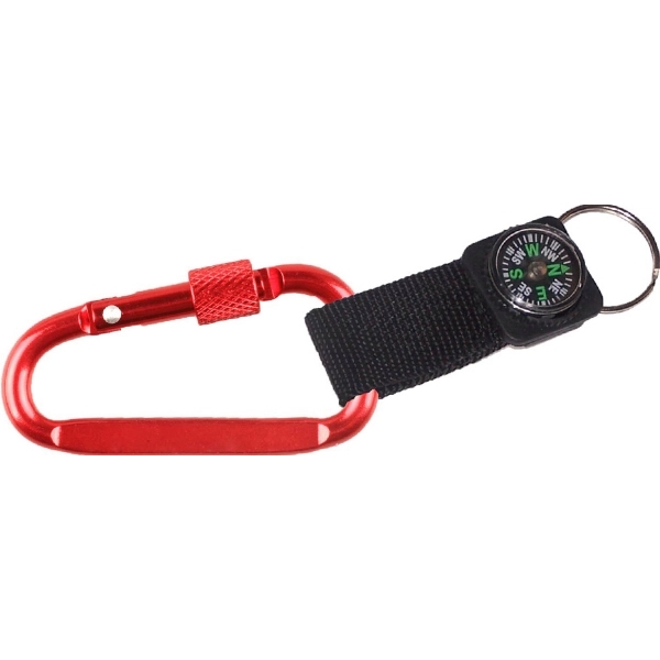 Carabiner with secured screw and compass, solid aluminum construction.... from ASI 74585 Nu Promo International / Nu Promo Line