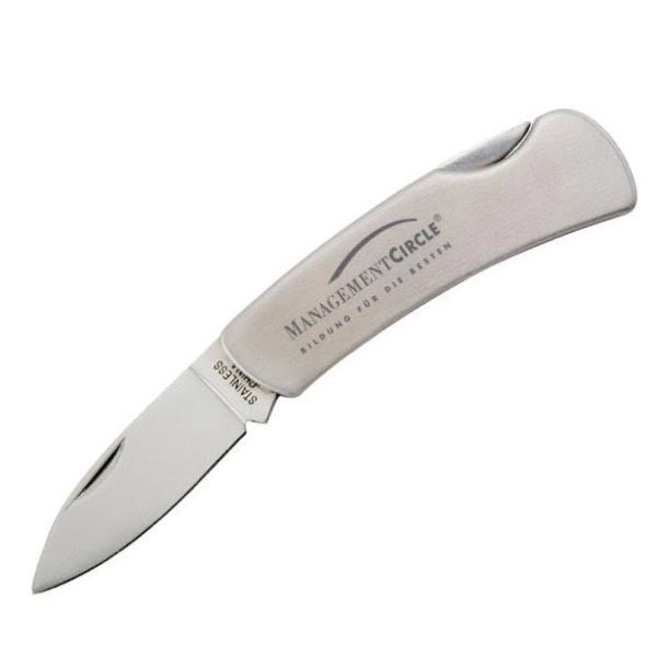 Stainless steel buck style pocket knife with a locking mechanism.... from ASI 31570 Advantage Industries / AdVantage Line®