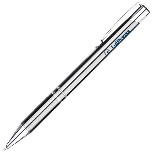 Retractable colored aluminum ballpoint pen with chrome accent rings on barrel... from ASI 40544 Binaco
