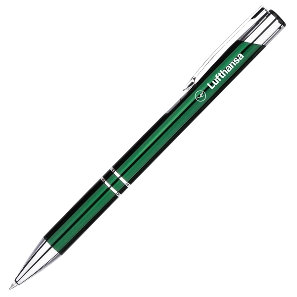Retractable colored aluminum ballpoint pen with chrome accent rings on barrel... from ASI 40544 Binaco