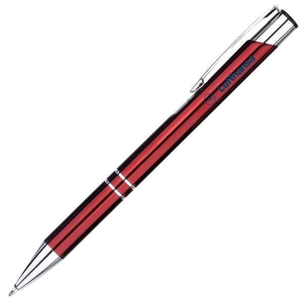 Retractable colored aluminum ballpoint pen with chrome accent rings on barrel... from ASI 40544 Binaco