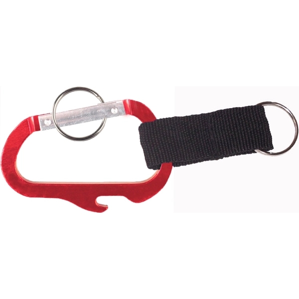 3 inches carabiner with bottle opener, strap and split key ring... from ASI 74585 Nu Promo International / Nu Promo Line