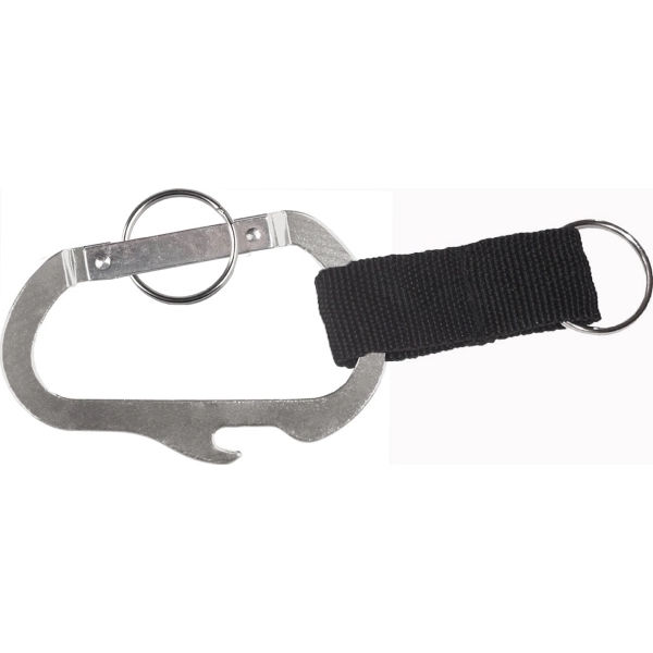 3 inches carabiner with bottle opener, strap and split key ring... from ASI 74585 Nu Promo International / Nu Promo Line