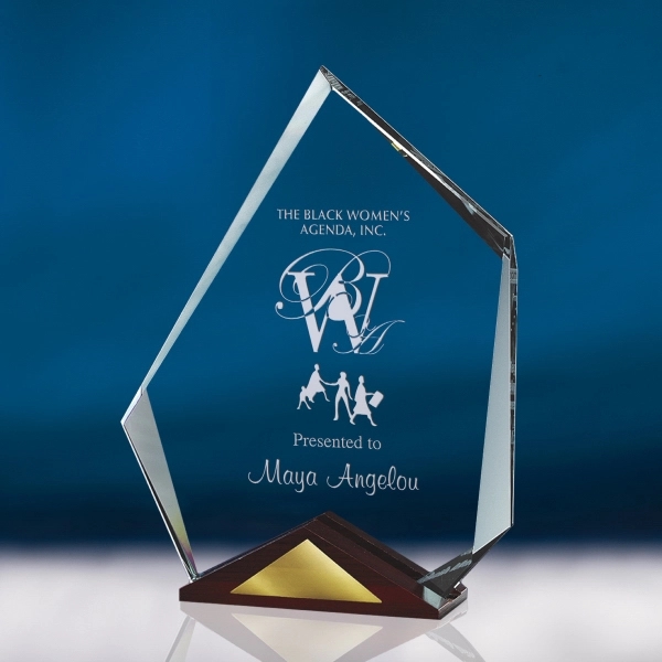 Optic crystal award with solid cherry wood base and clean geometric... from ASI 62985 J. Charles