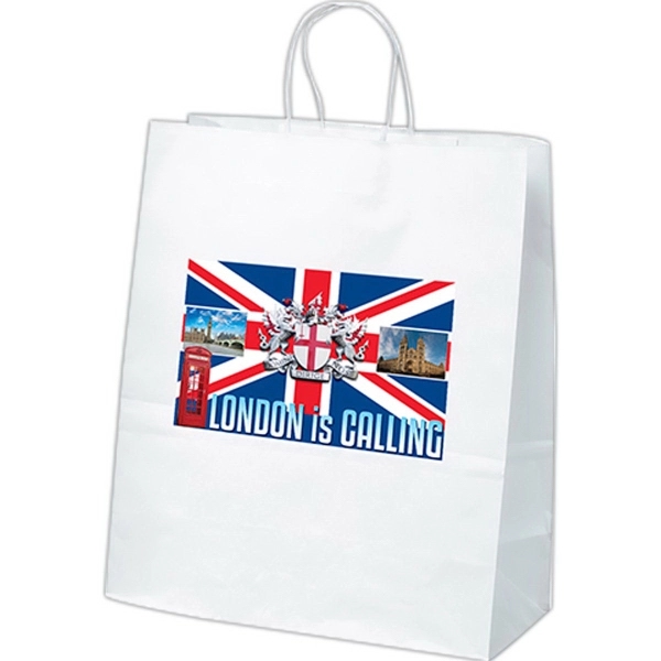 White kraft paper shopper with twisted paper handles and serrated cut... from ASI 37940 Bag Makers Inc