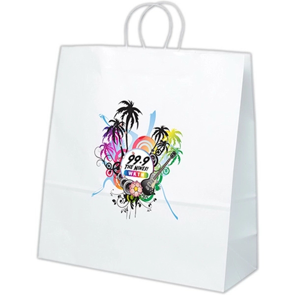 White kraft paper shopper with twisted paper handles and serrated cut... from ASI 37940 Bag Makers Inc