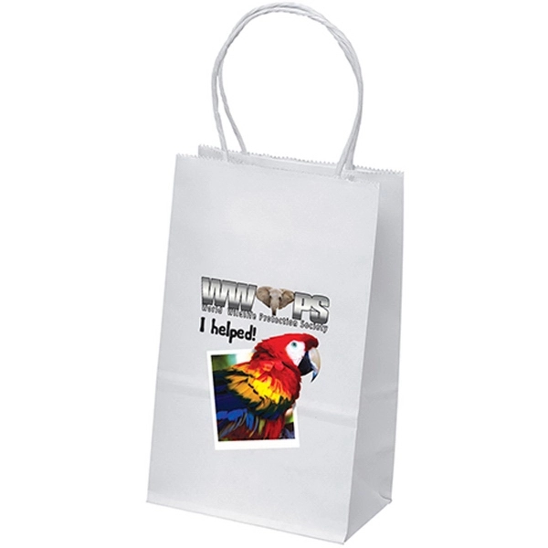 White kraft paper shopper with twisted paper handles and serrated cut... from ASI 37940 Bag Makers Inc