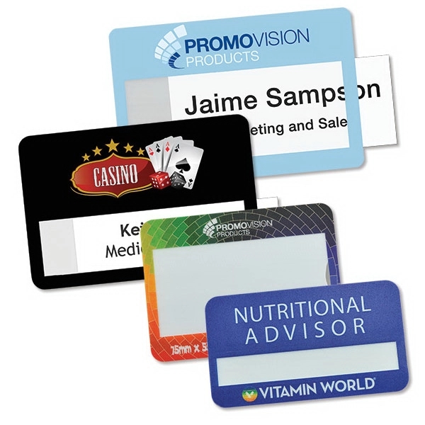 Reusable, professional looking, personalized name badges in an instant! Printed in... from ASI 79898 Promovision / PROMOVISION