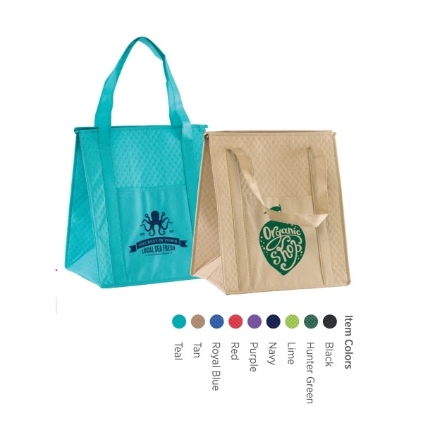 Insulated grocery tote bag with zippered closure, exterior pocket, fold-away bottle... from ASI 81500 Navitor Inc / Navitor®