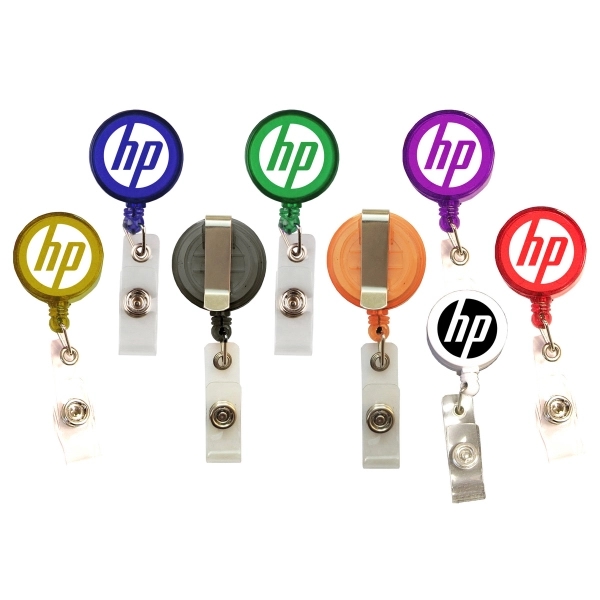 Round 24" retractable badge holder with metal clip on the back.... from ASI 74585 Nu Promo International / Nu Promo Line