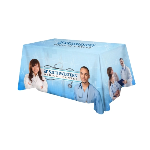 130" x 71" polyester digital print 3-sided table cover with rolled... from ASI 61966 HPG / Beacon Promotions
