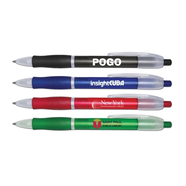 Retractable ball point pen with colored barrel & rubber grip with... from ASI 67675 Liqui-Mark Corp